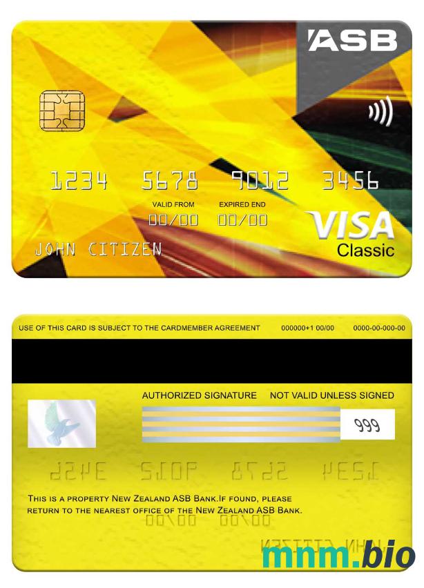 New Zealand ASB Bank visa klasyczny karta przykład w formacie PSD
